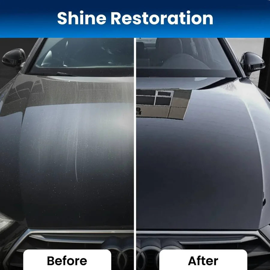Before and after comparison of car hood shine restoration with NanoPolix