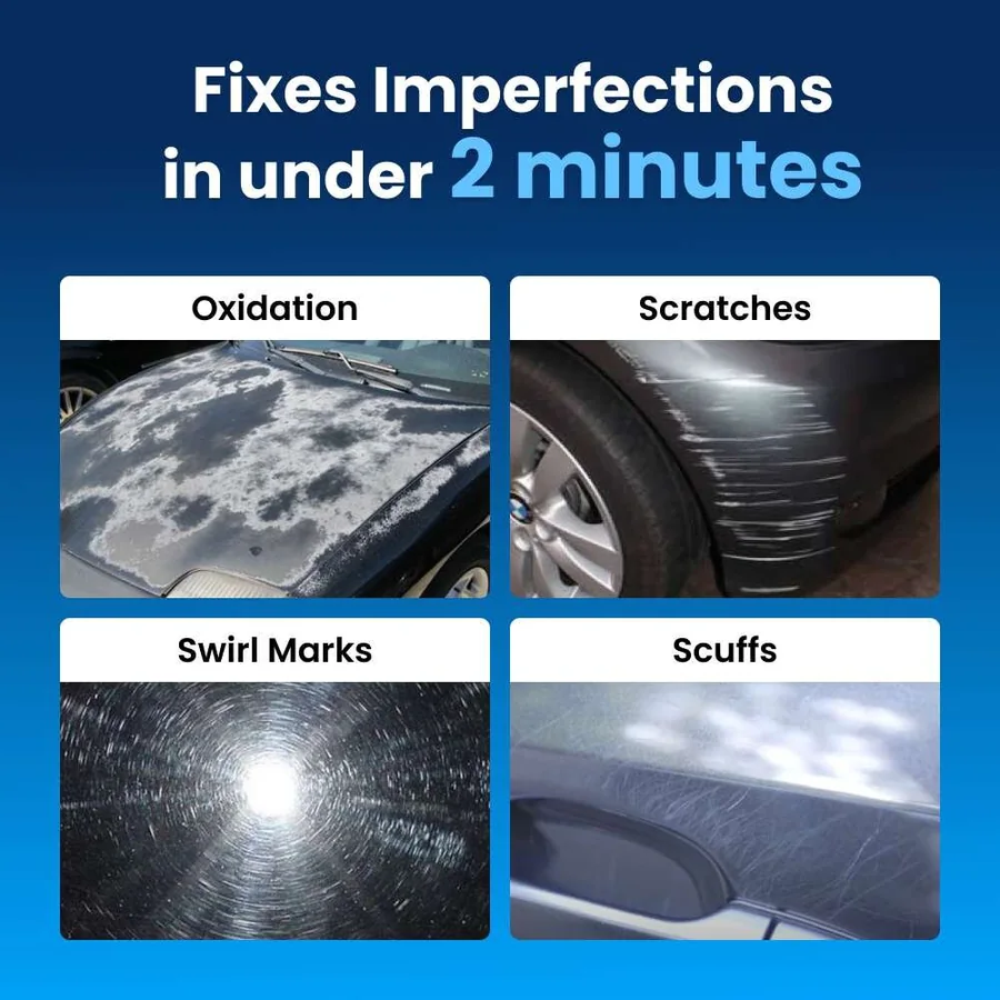 Fixes oxidation, scratches, swirl marks, and scuffs in under 2 minutes
