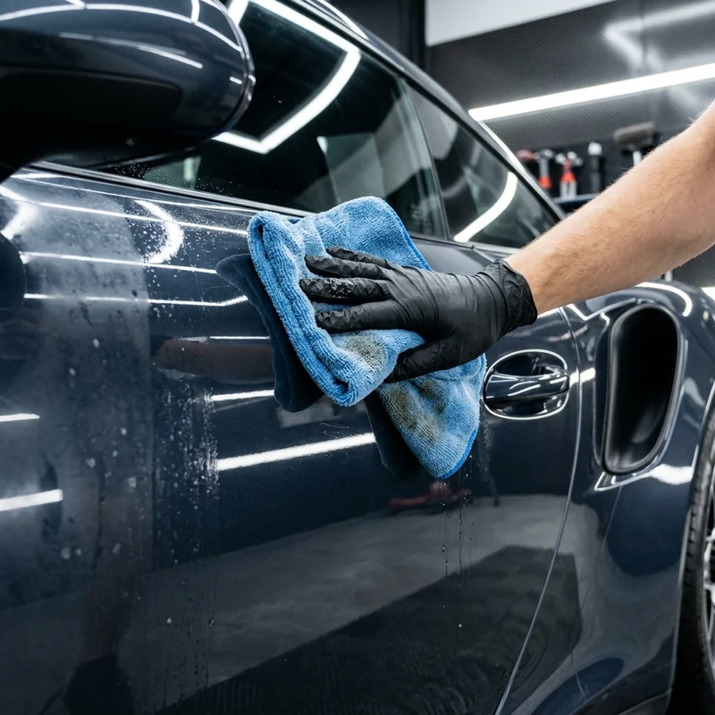 Step 1: Clean car door panel with microfiber towel